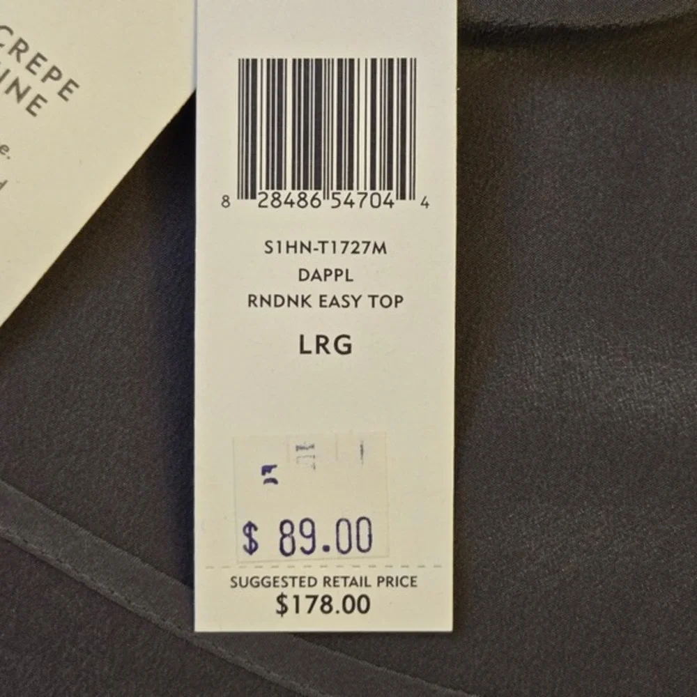 Eileen Fisher Silk Crepe de Chine Round Neck Easy Top Gray L Quiet Luxury NWT - Picture 6 of 11